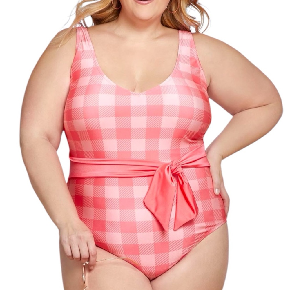 Lysa Swimwear NADIA One Piece Pink Gingham Plus Size Swimsuit 0X 14W 16W